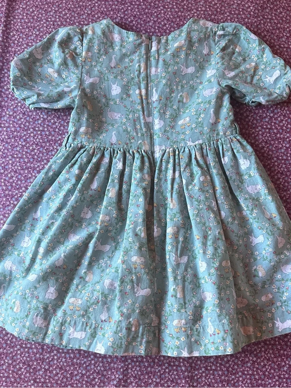 Mini Boden Mint Green Bunny & Floral Puff Sleeve Dress